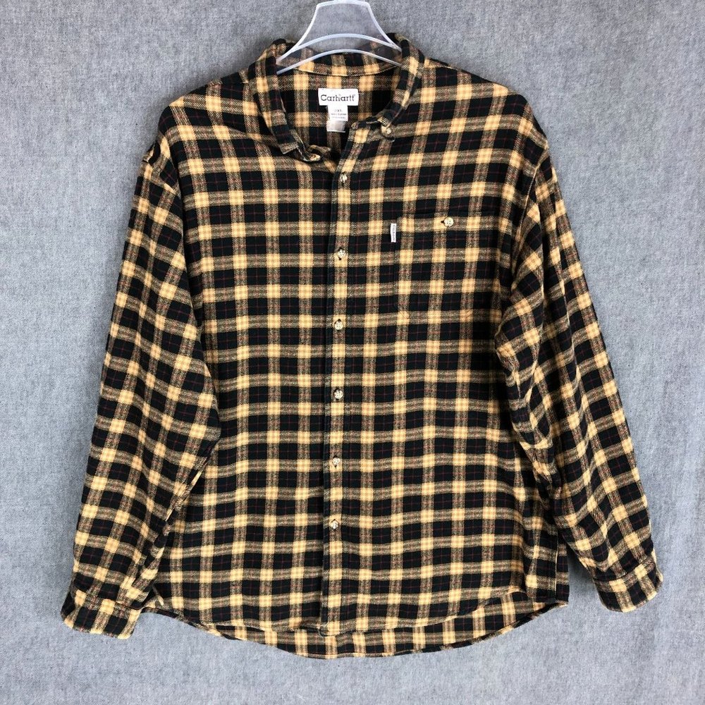 Carhartt Flannel Shirt XXL 2XL Buttton Up Long Sleeve Plaid Brown Men's - Picture 1 of 9